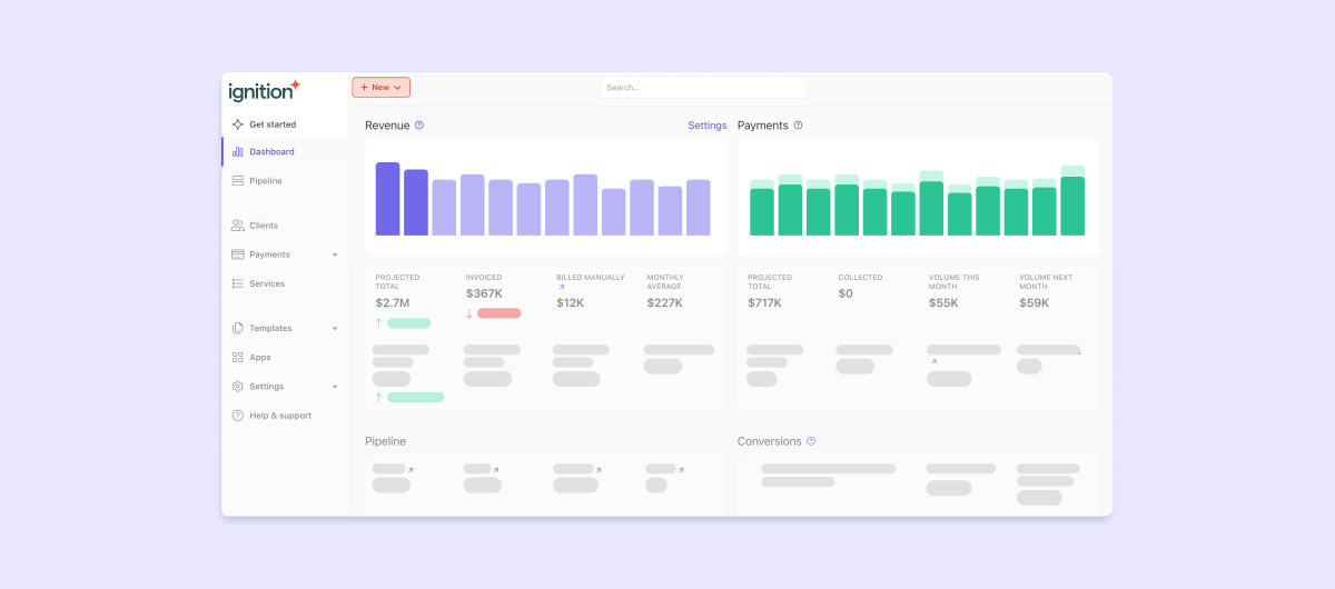 See projected revenue and payments at a glance with Ignition's dashboard